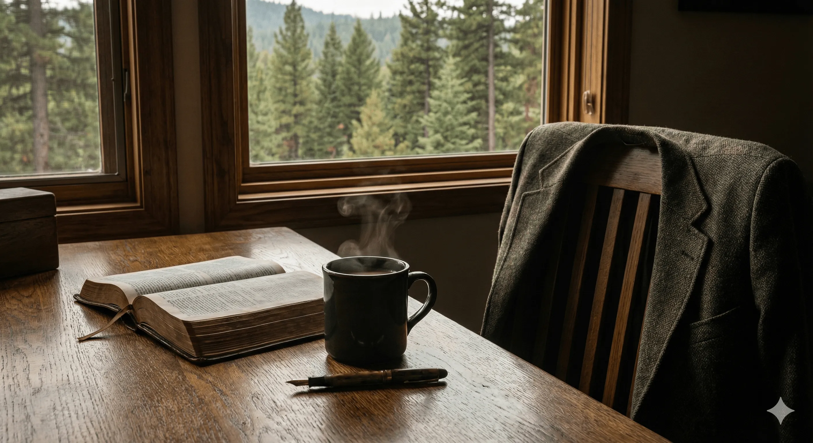 Masculine setting with Bible representing men's therapy