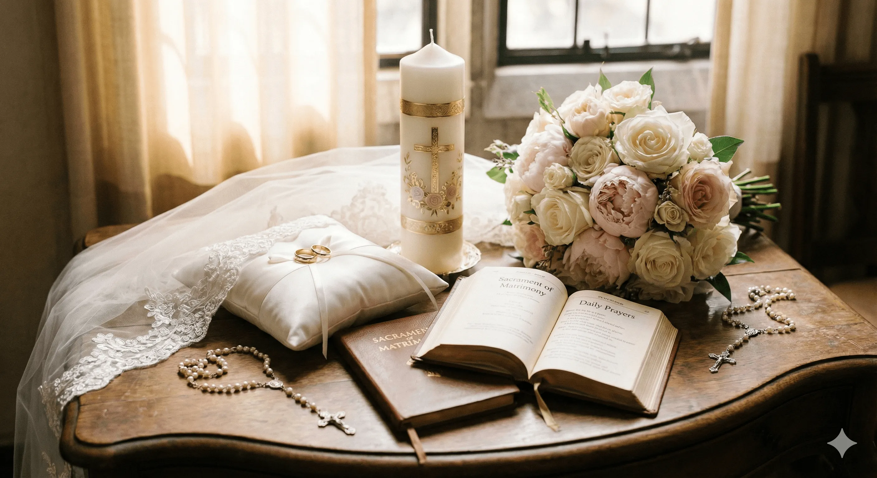 Wedding preparation items representing pre-marital counselling