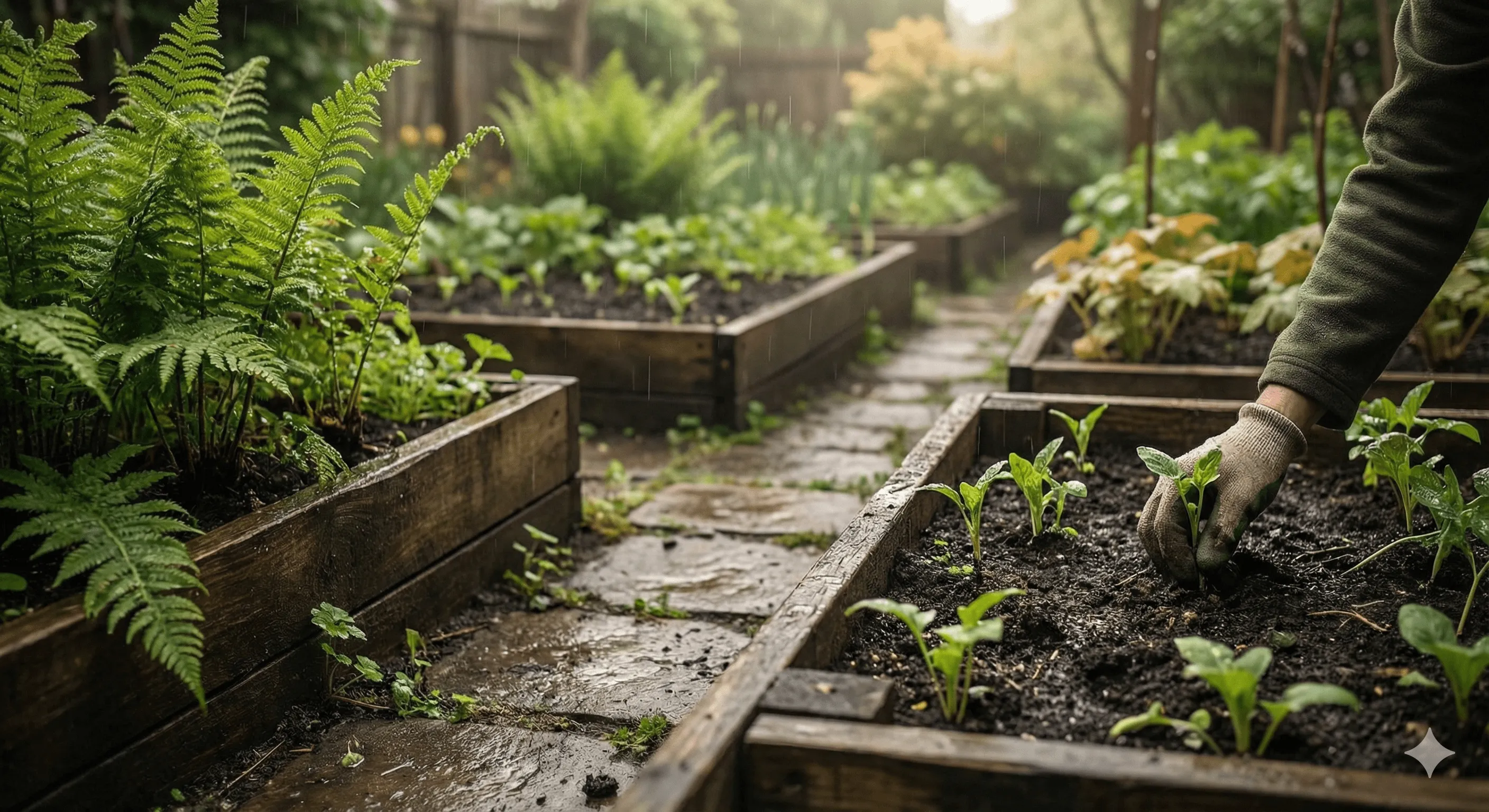New garden growth after rain representing healing and restoration